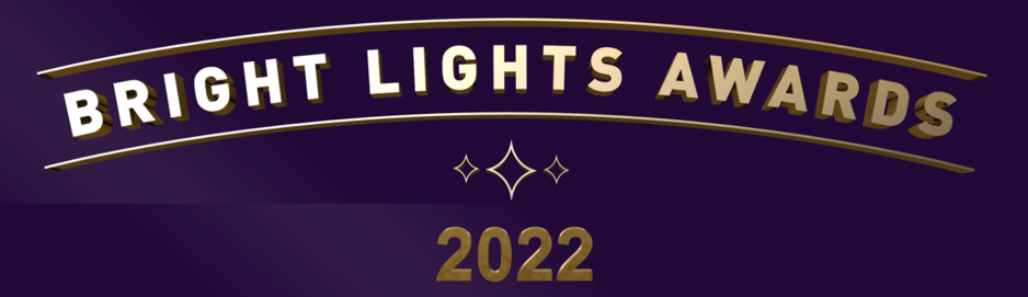 Bright Lights logo 2022- text in gold on dark purple background